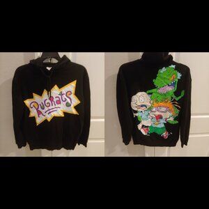 Rugrats Black Hoodie Sweater Adult Size Large Zip up Chuckie Reptar Tommy